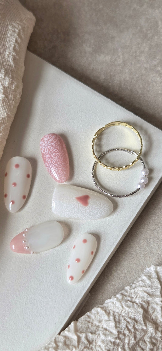 Blush & Lace – Hand-Painted Press-On Nails