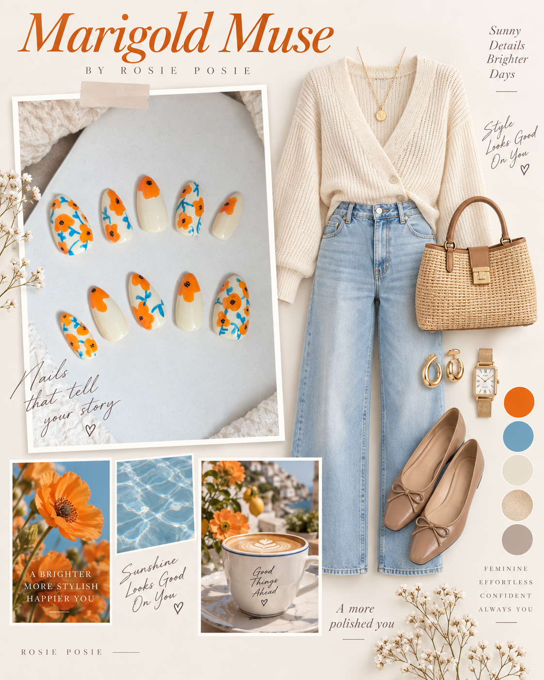 Marigold Muse – Hand-Painted Press-On Nails