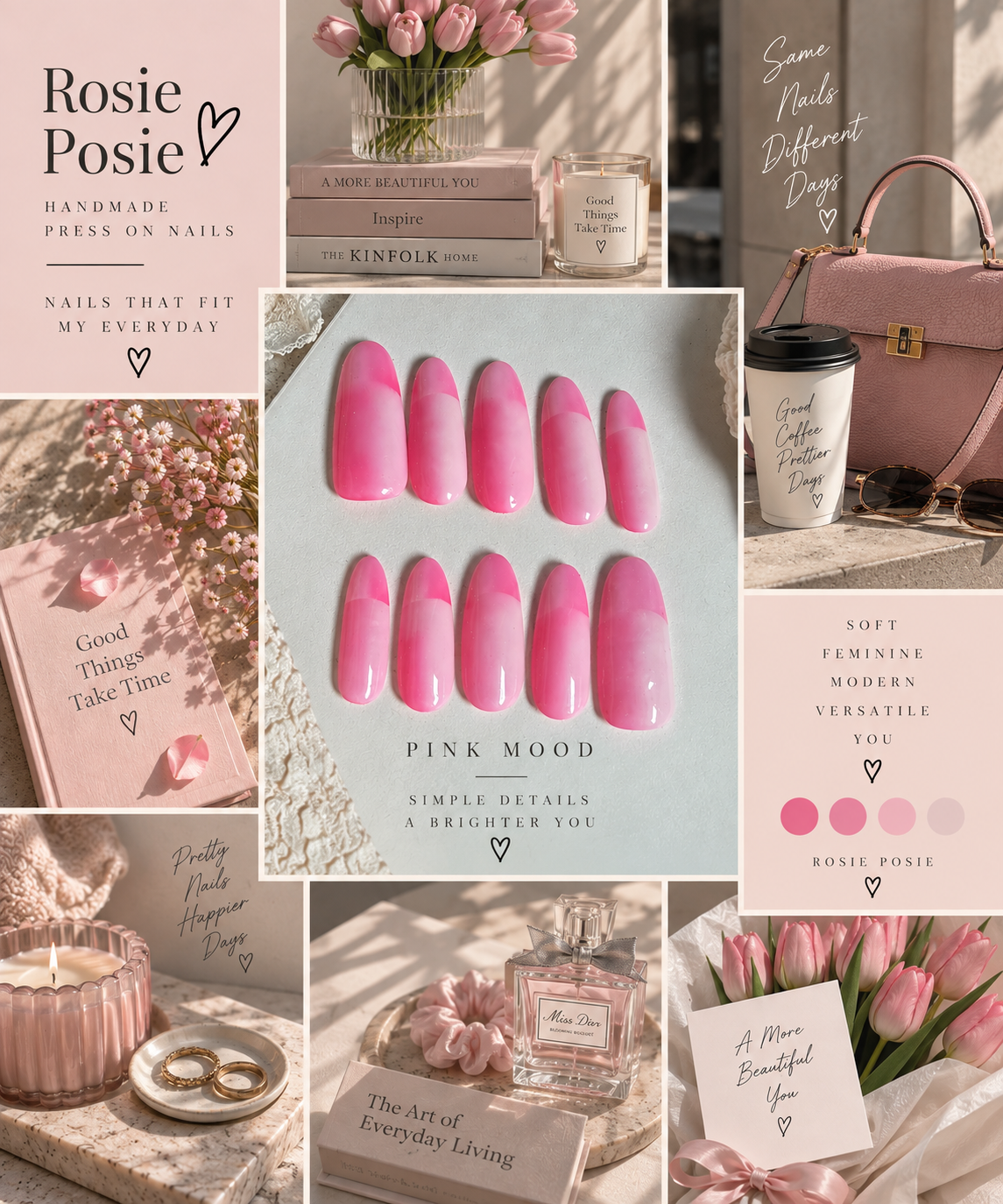 Pink Pop – Hand-Painted Press-On Nails