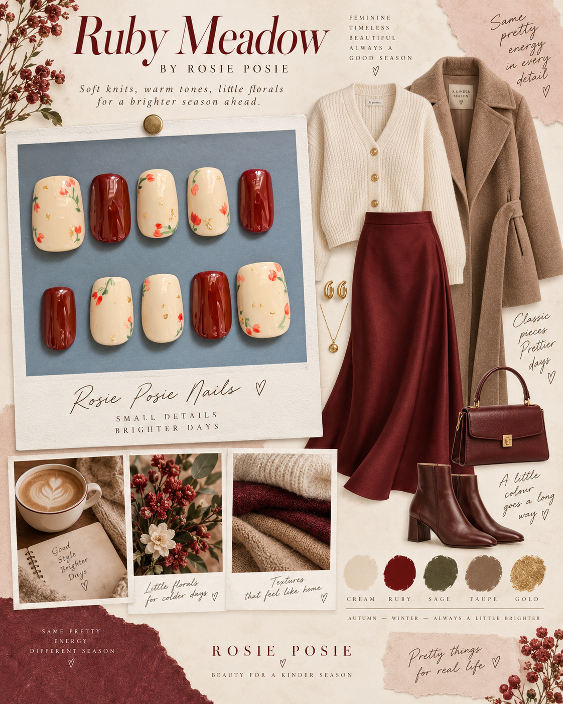 Ruby Meadow – Hand-Painted Press-On Nails