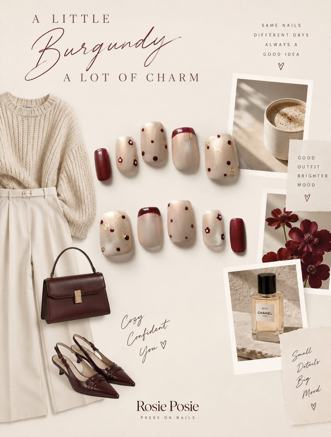 Merlot Kiss – Hand-Painted Press-On Nails