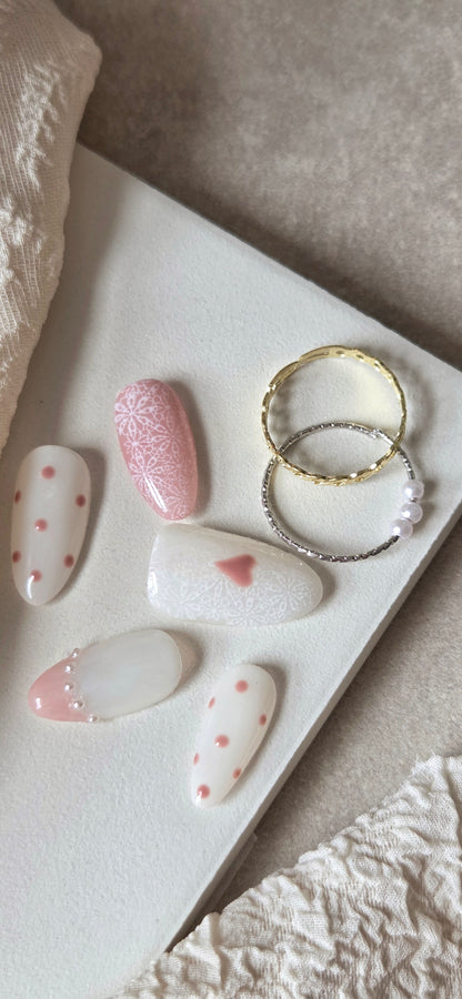 Blush & Lace – Hand-Painted Press-On Nails