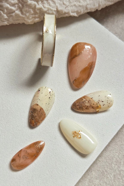 Earthy Luxe – Hand-Painted Press-On Nails