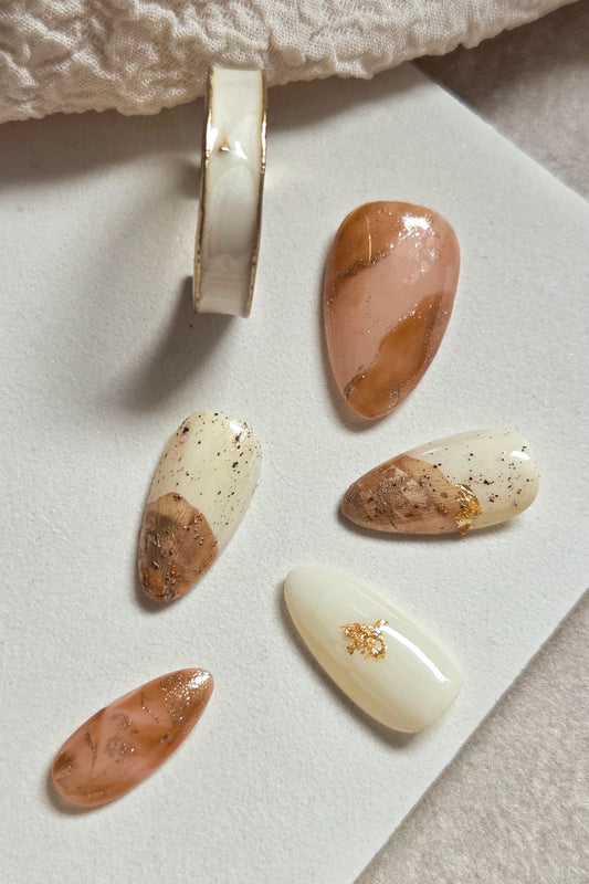 Earthy Luxe – Hand-Painted Press-On Nails