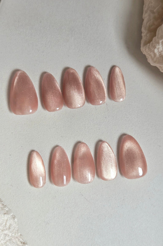 Rose Glow blush pink cat eye shimmer handmade press-on nails by Rosie Posie