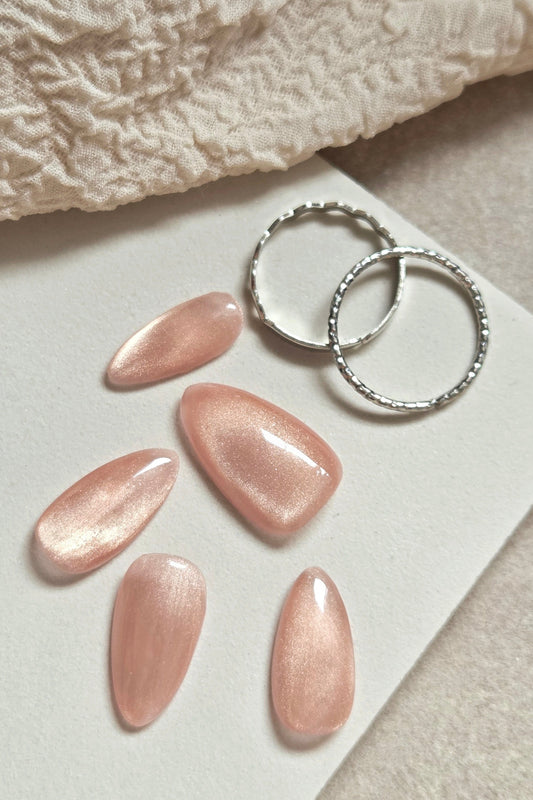 Rose Glow blush pink cat eye shimmer handmade press-on nails by Rosie Posie