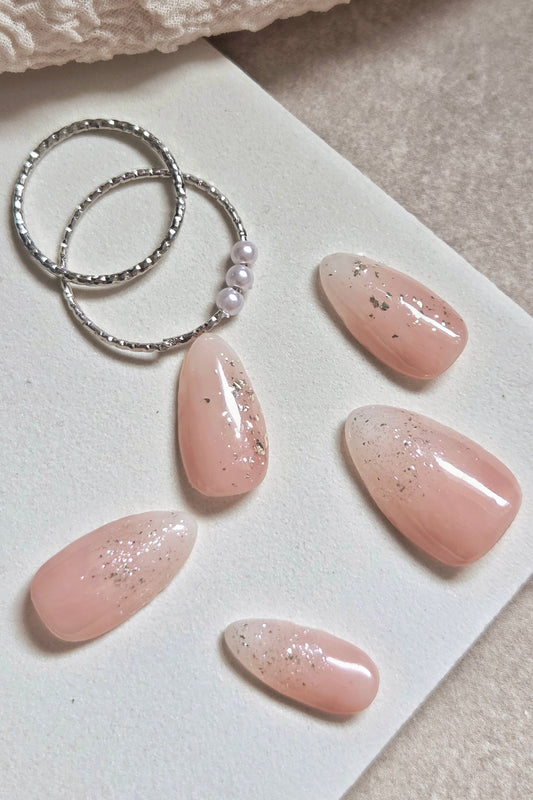 Blush Veil – Hand-Painted Press-On Nails