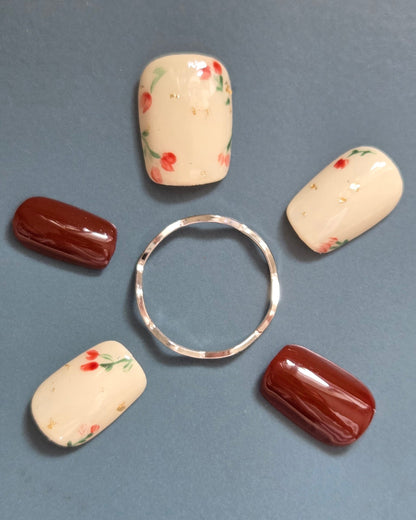 Ruby Meadow – Hand-Painted Press-On Nails