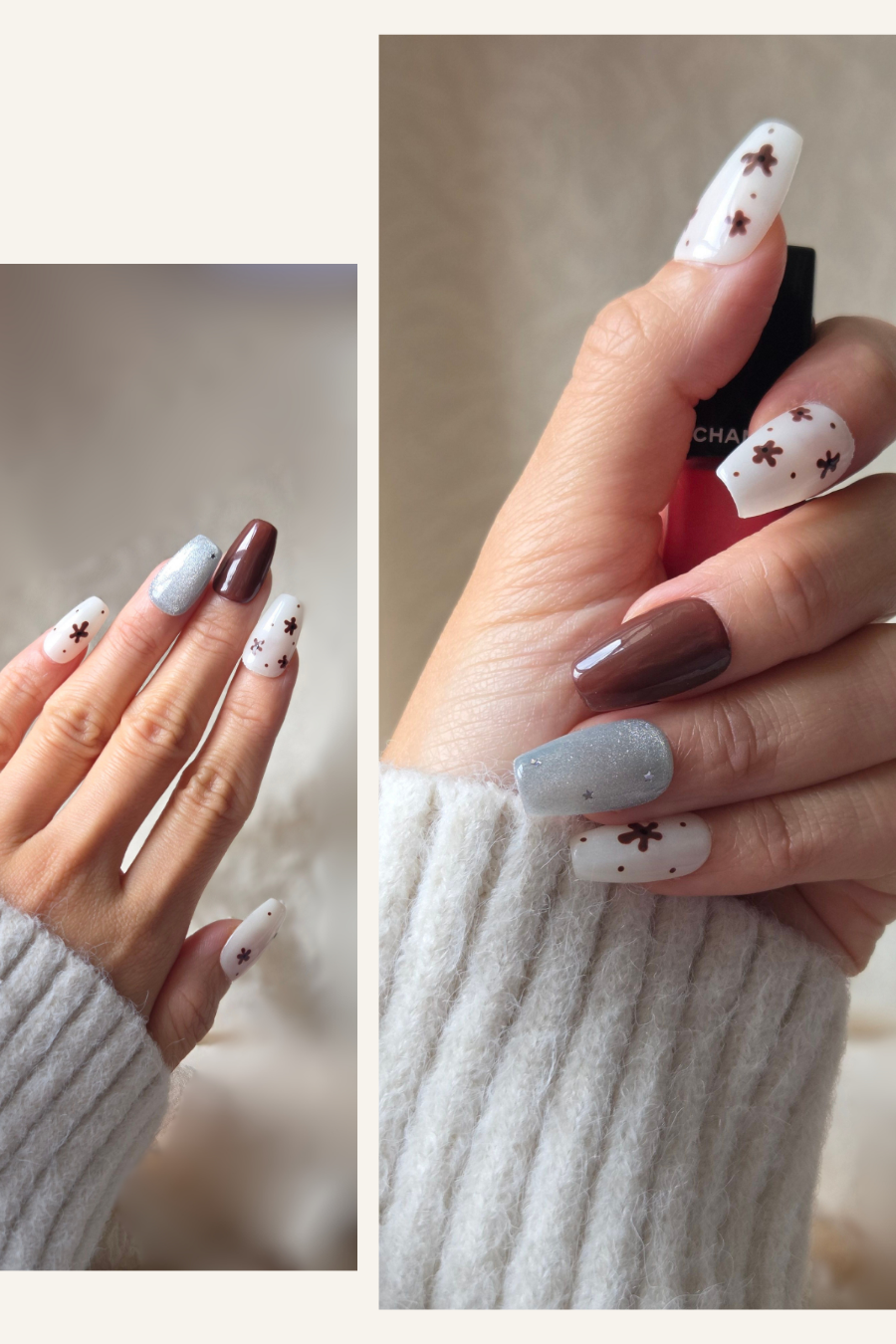 Mocha Bloom - Hand-Painted Press-On Nails