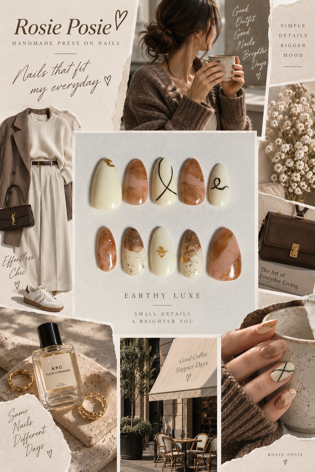 Earthy Luxe – Hand-Painted Press-On Nails