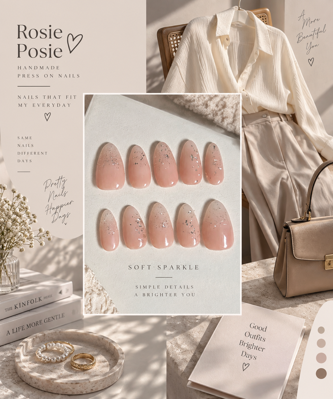 Blush Veil – Hand-Painted Press-On Nails