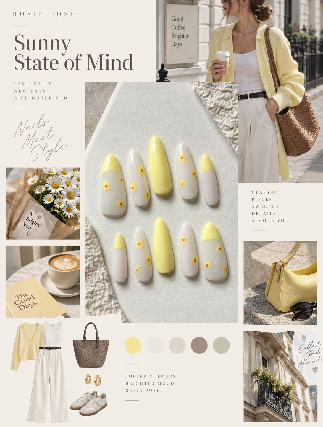 Lemon Daisy – Hand-Painted Press-On Nails