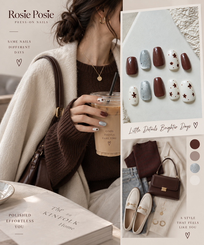 Mocha Bloom - Hand-Painted Press-On Nails
