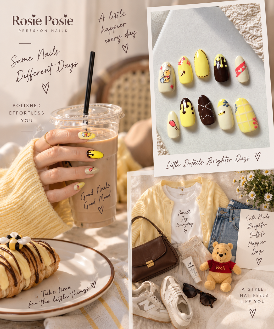 Honey Days – Hand-Painted Press-On Nails